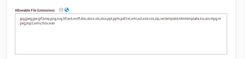 在DNN站点的安全设置中允许的文件扩展名屏幕