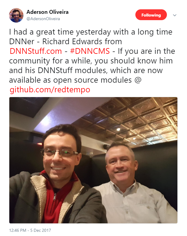 Aderson Oliveira的推特与DNN Stuff的Richard Edwards合作