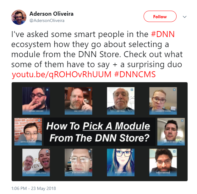 Aderson Oliveira在推特上发布了关于生态系统成员如何从DNN商店选择模块的视频采访。