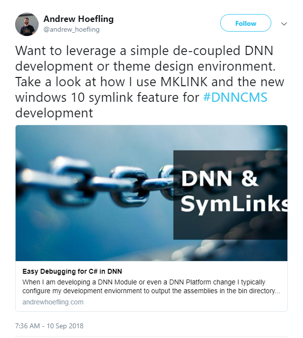 Andrew hoelfling在推特上提到了使用DNN和符号链接。