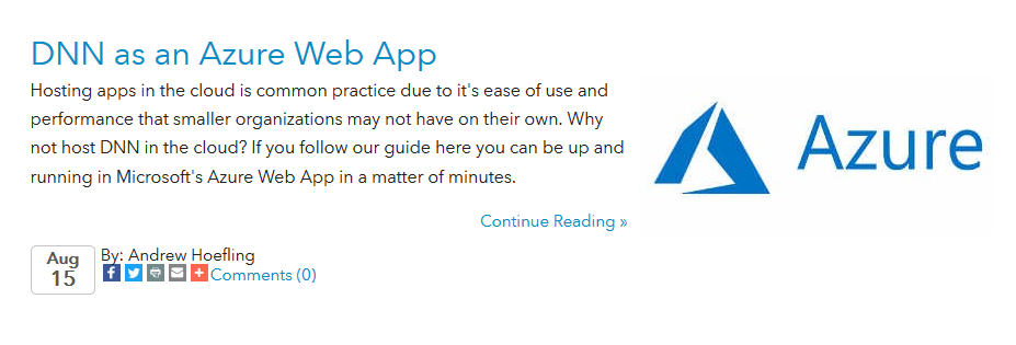 DNN作为Azure Web应用程序博客摘要图像