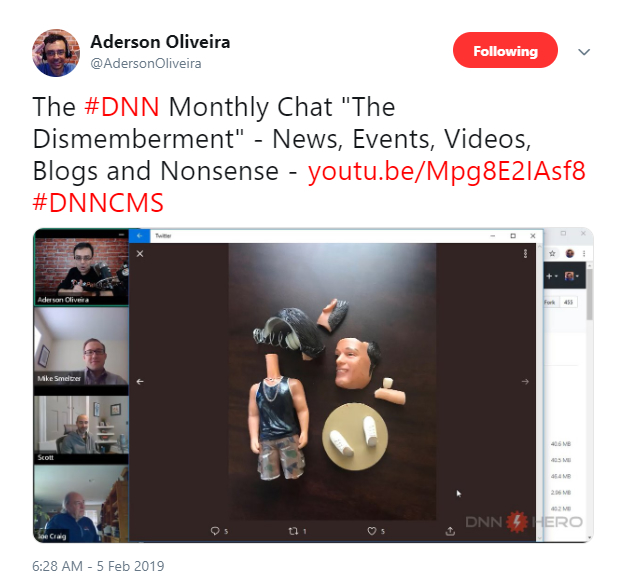 Aderson Oliveira在推特上发布了DNN每月聊天。