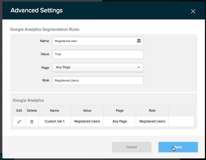 添加分割规则Evoq谷歌分析连接器